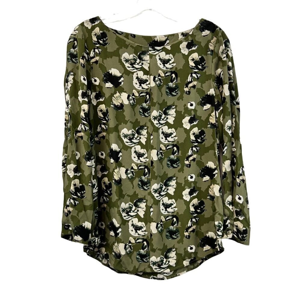 Banana Republic Womens Long Sleeve Pullover Silk Blouse Green/Multi Floral XS